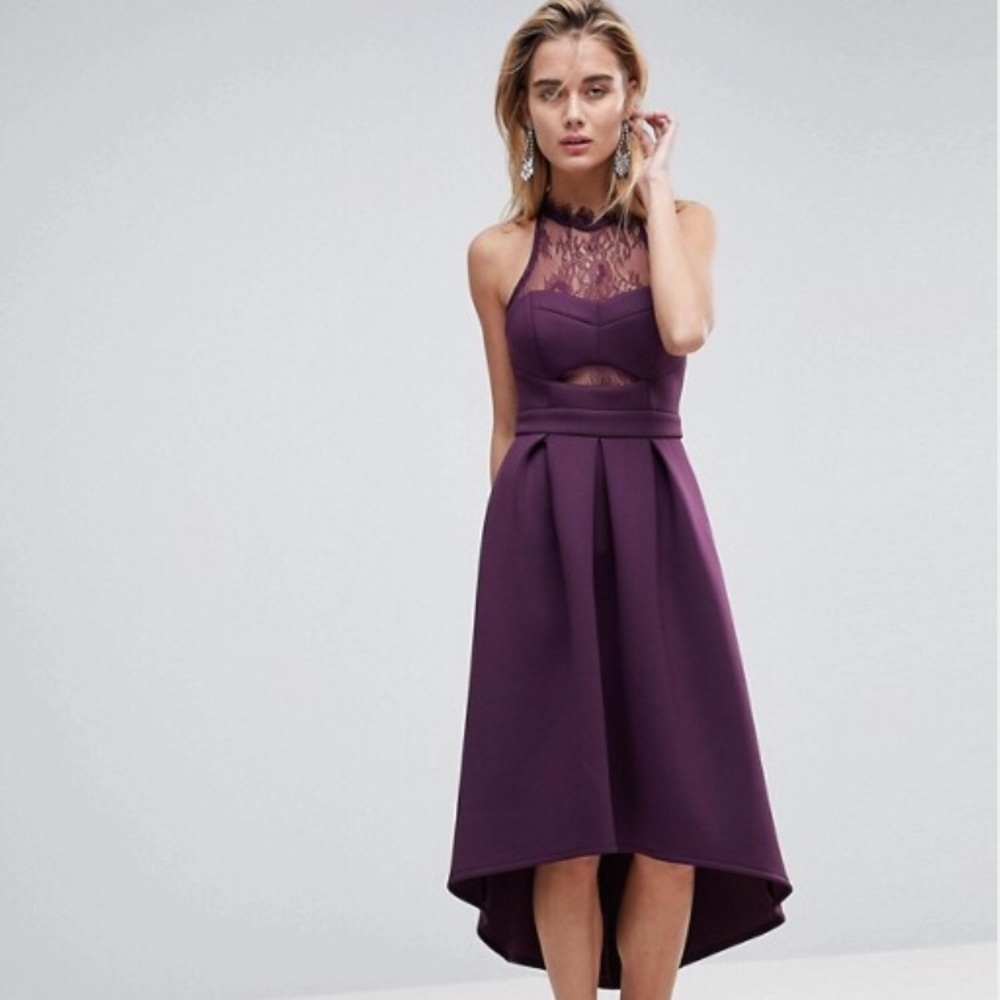ASOS Plum Halter Lace Low Back Prom Dress